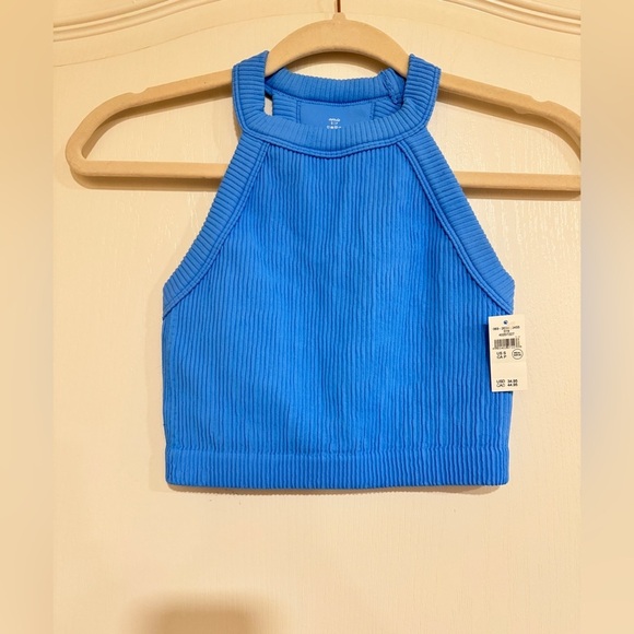 AERIE blue ribbed halter crop top​​ - Picture 1 of 4